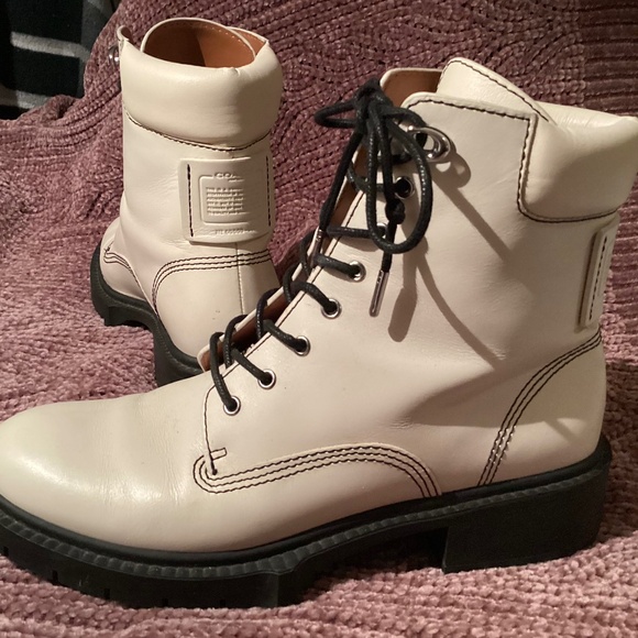 Coach Lorimer Leather Lace Up Combat Boots Cream White Size 8 - Picture 1 of 9